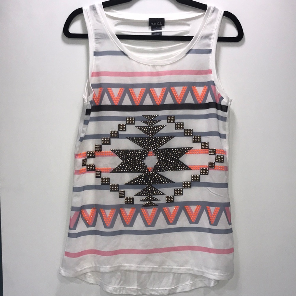 Sheer Aztec Tank Top with Open Sting Back